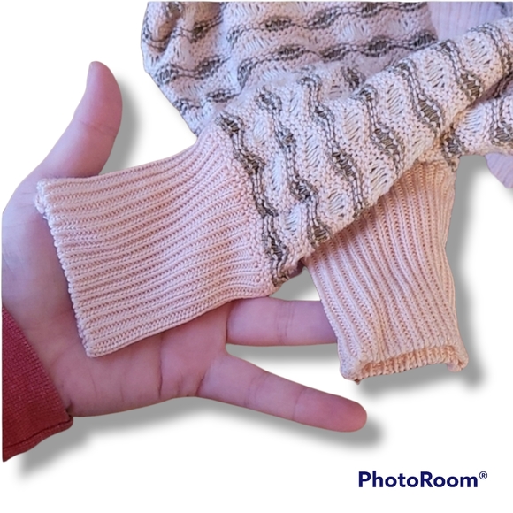 Vintage 80s Escada Pink Tan Striped Pattern Linen Blend Knit Top - Picture 4 of 8